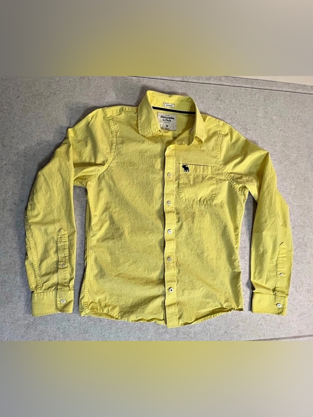 Abercrombie & Fitch Yellow White Micro Gingham Muscle Fit Button Down Shirt M